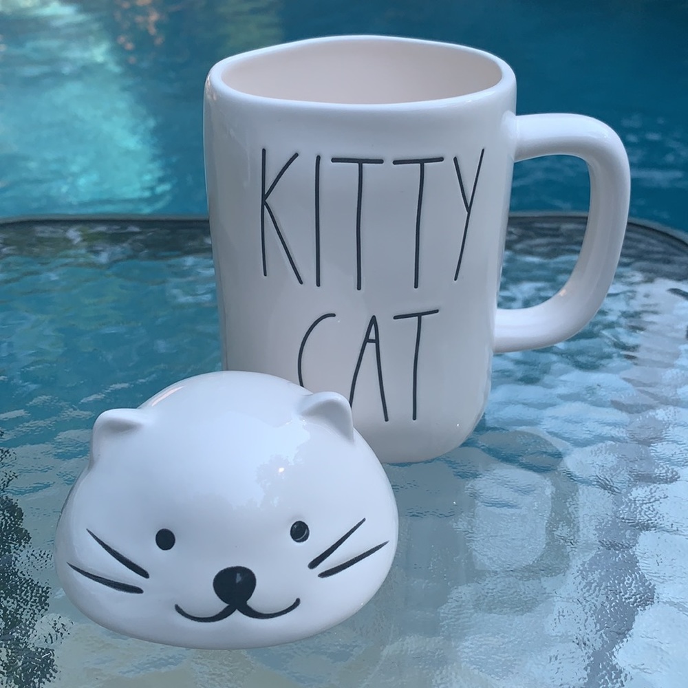 New Rae Dunn KITTY CAT Coffee Mug with Lid - Picture 3 of 6